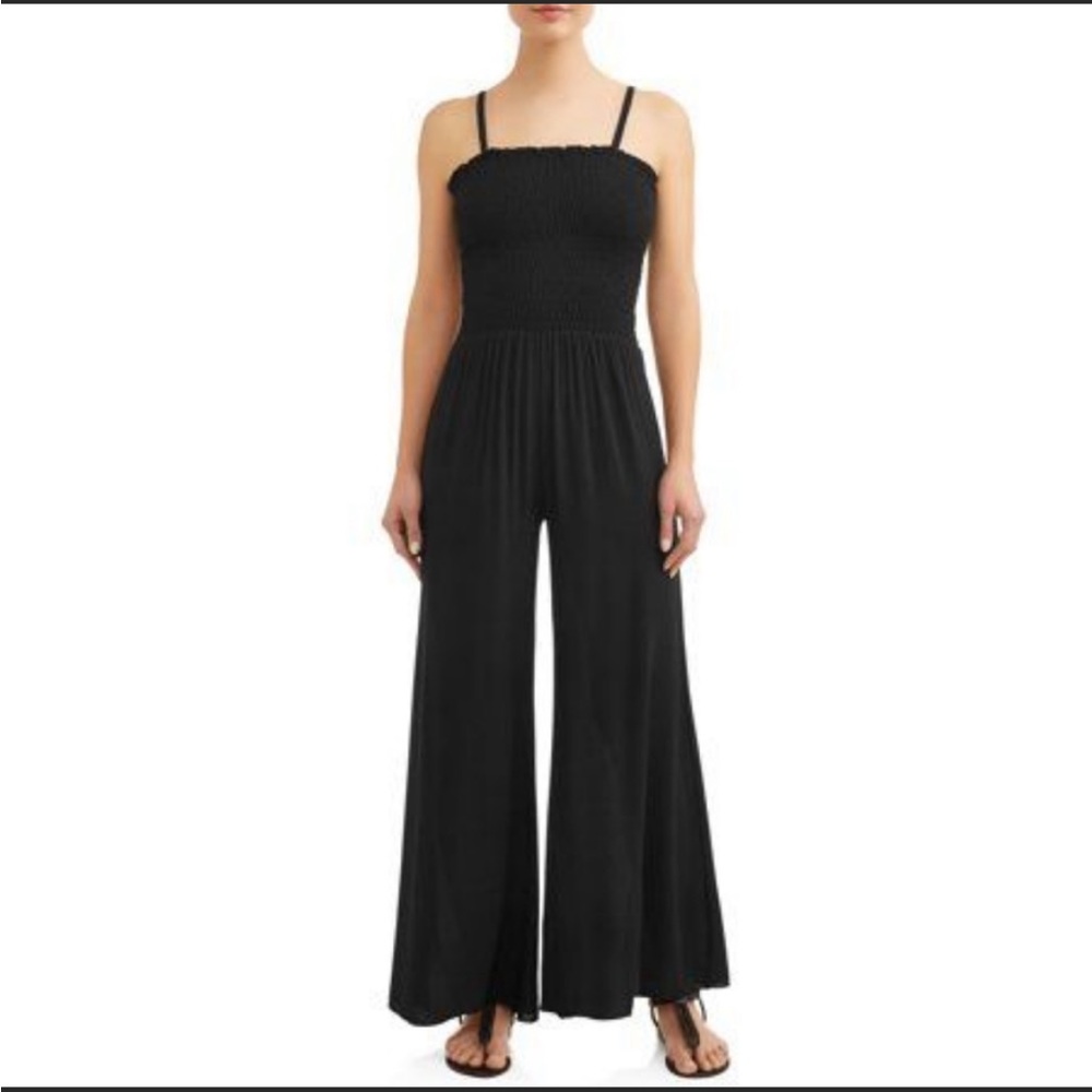 Poof black smocked wide leg jumpsuit Size M